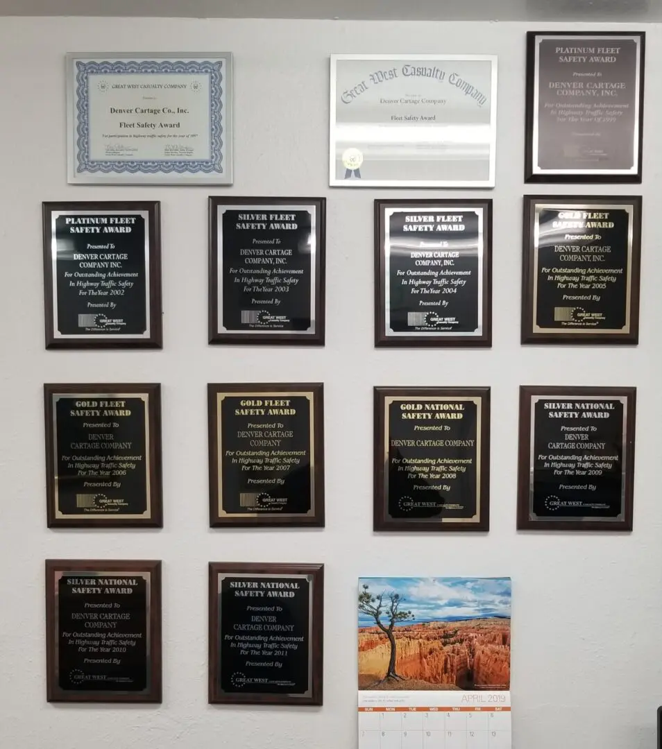 Awards given to the Denver Cartage Company
