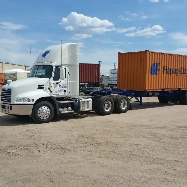 Flatbed truck with a Hapag Lloyd container